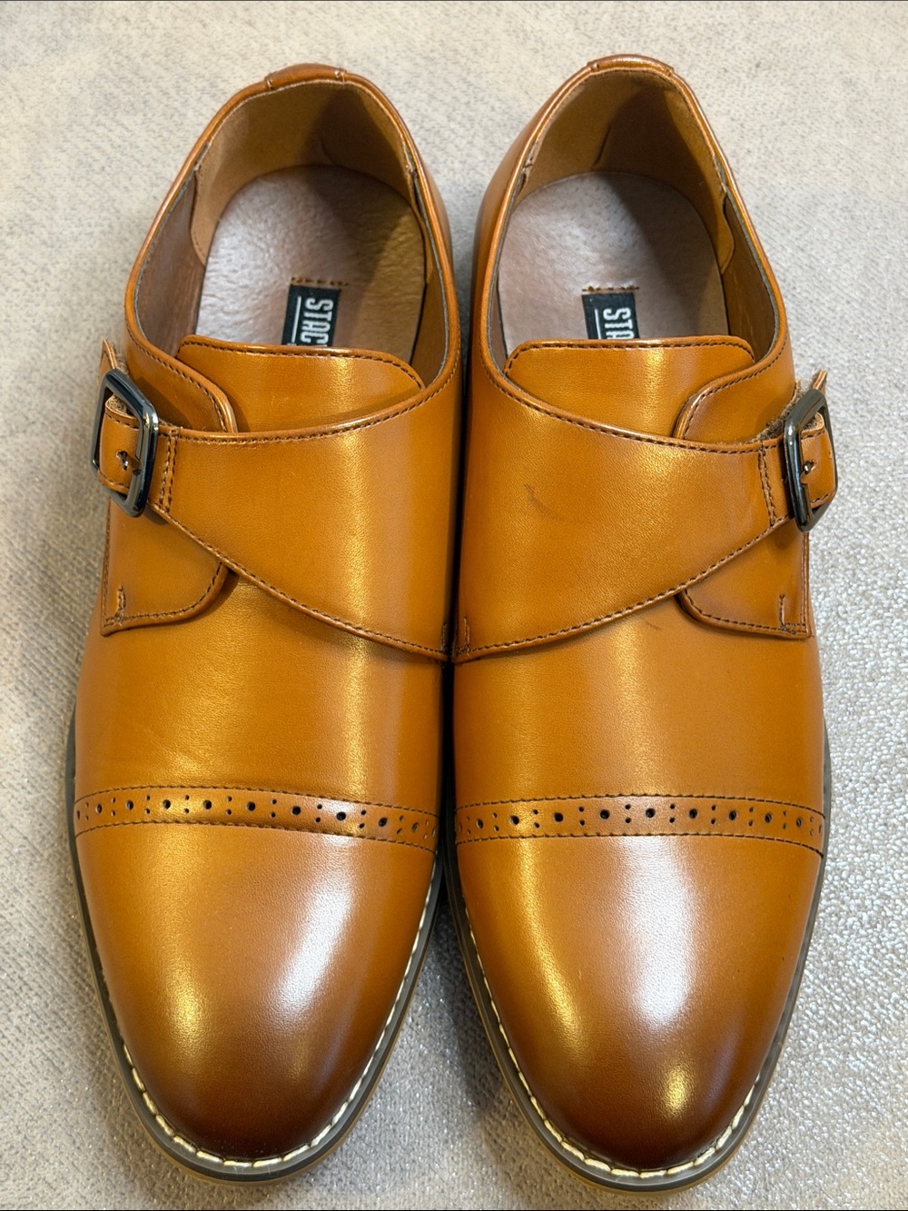 Stacy Adams Boy’s Desmond Cognac Cap Toe Monk Strap Dress Shoes Size 6M With Box - Picture 3 of 10